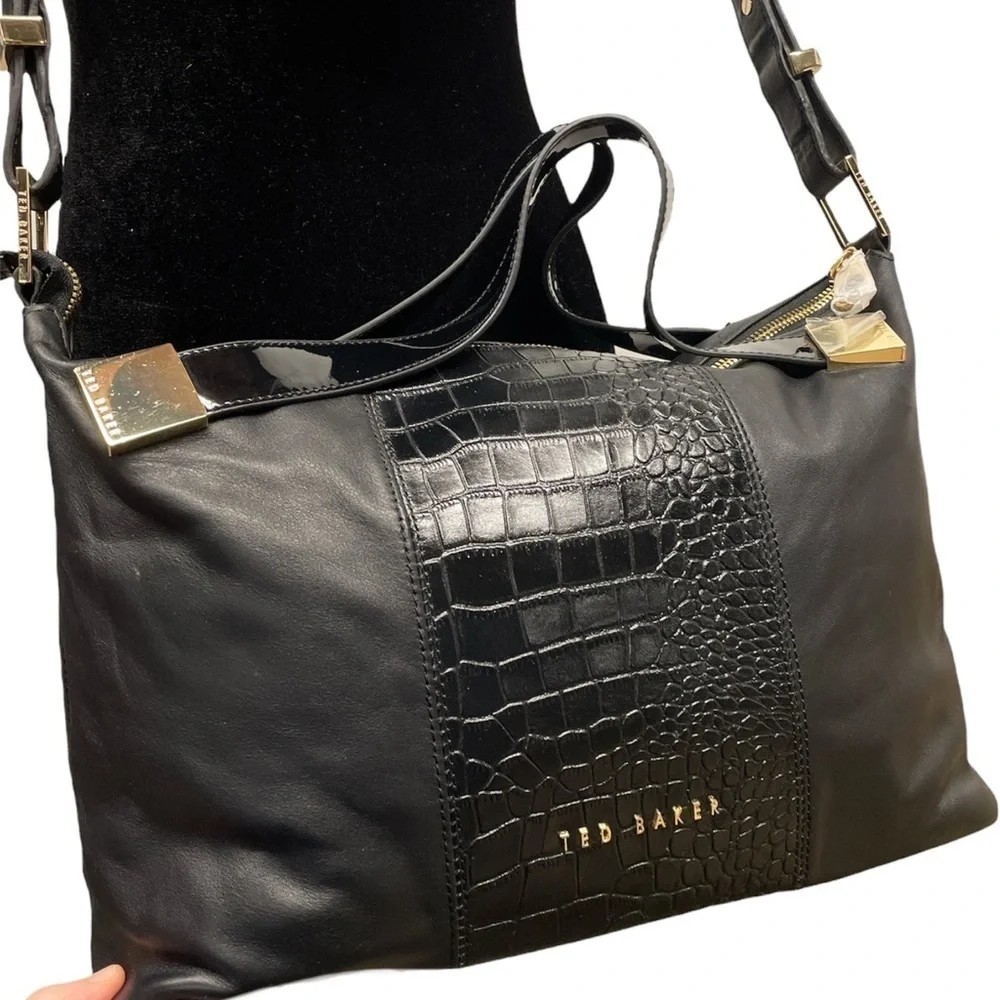 NWT Ted Baker Amelia Satchel Tote Black leather bag with gold hardware